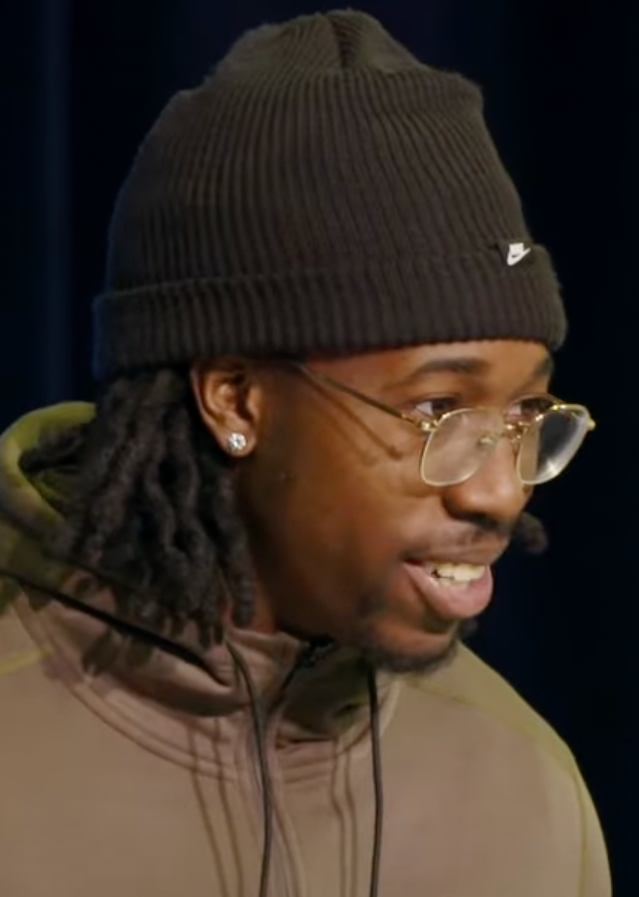 Joey Porter Jr. speaking with reporters at the 2023 NFL Combine